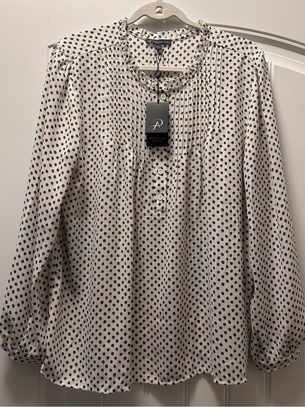 Adrianna Papell Cream Blouse with Black Polka Dots - Picture 2 of 8